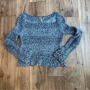 Free People Open Knit Sweater Blue • Boho Coastal Indie Texture SP